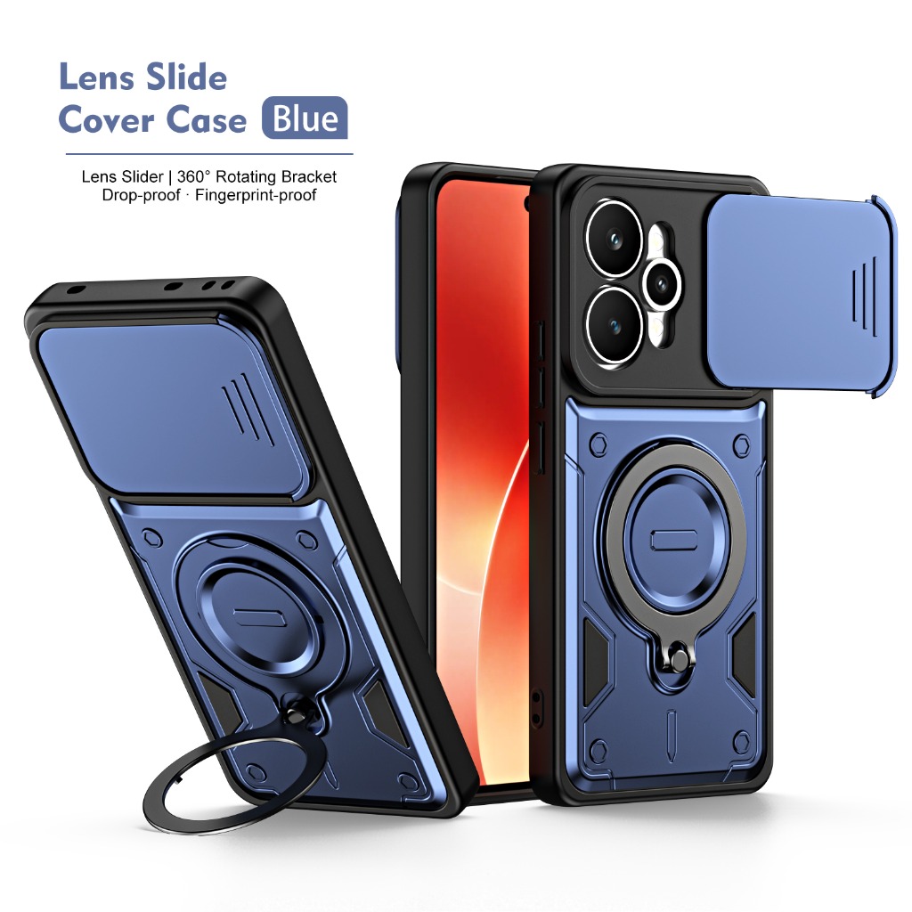 Phone Kickstand Ring - 슬라이드 카메라 커버가 있는 360도 보호