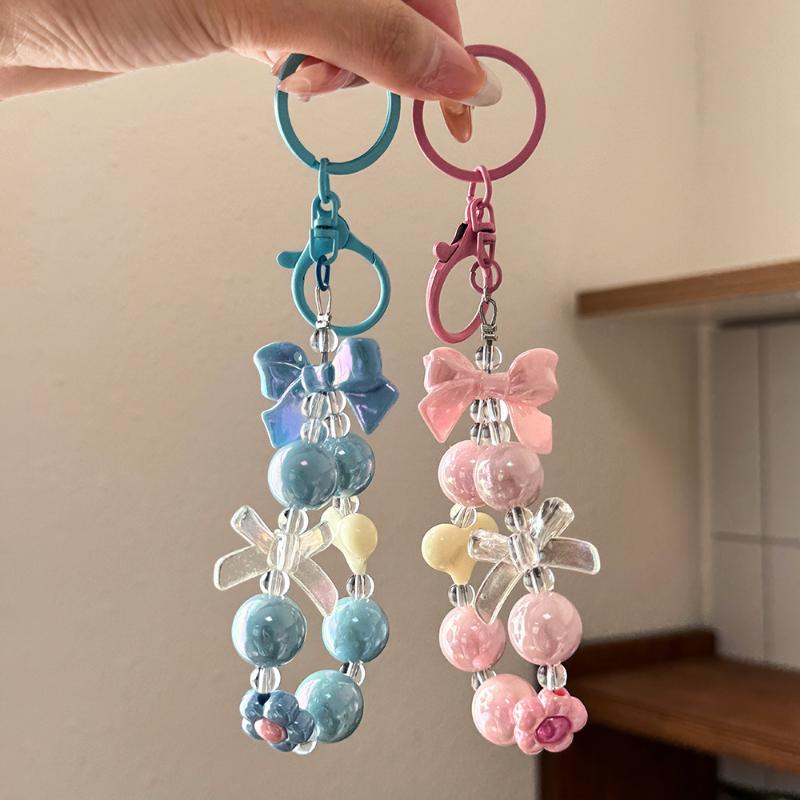 새로운 캔디 컬러 하트 리본 비즈 폰 체인 1개 귀여운 - Phone Accessories For Teens 리뷰 및 가격