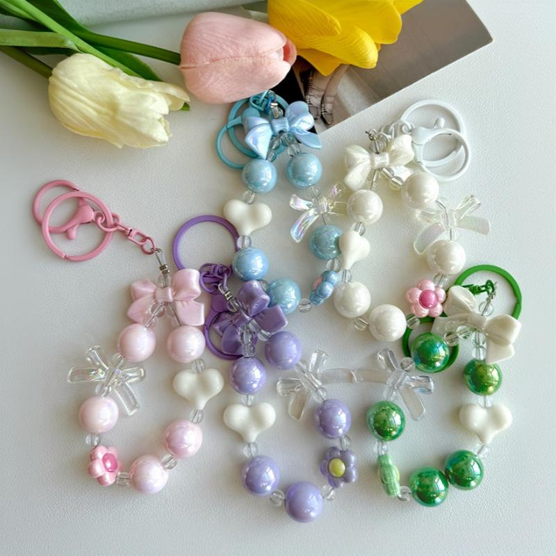새로운 캔디 컬러 하트 리본 비즈 폰 체인 1개 귀여운 - Phone Accessories For Teens 리뷰 및 가격
