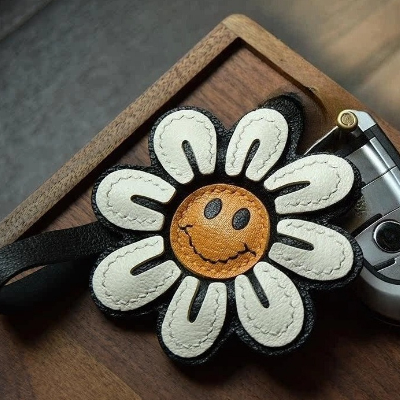 해바라기 모양의 즐거운 얼굴 꽃 열쇠고리, 인조 가죽  - Phone Accessories Ideas 리뷰 및 가격