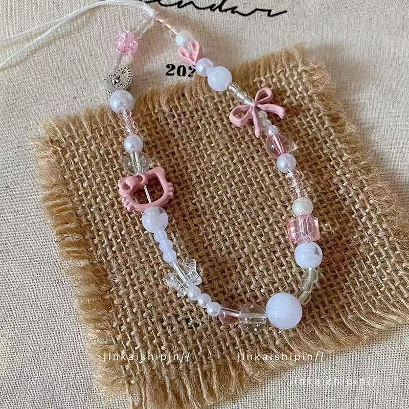 렌디 Y2K 핑크 리본 키티 비즈 폰 스트랩, 투명 멀 - Phone Accessories For Teens 리뷰 및 가격